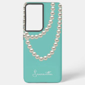 Coque Samsung Galaxy Elégant collier bleu Pearl (Verso)
