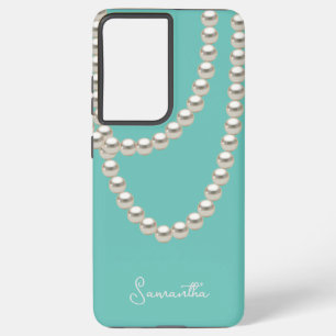 Coque Samsung Galaxy Elégant collier bleu Pearl