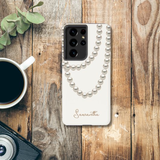 Coque Samsung Galaxy Elégant collier Pearl blanc