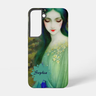 Coque Samsung Galaxy Élégant Imaginaire Portrait femme en vert et bleu