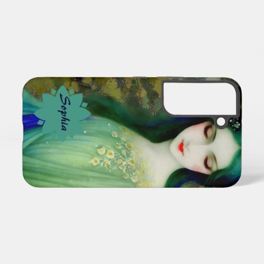 Coque Samsung Galaxy Élégant Imaginaire Portrait femme en vert et bleu (Verso Horizontal)