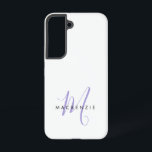 Coque Samsung Galaxy Élégant Lavande Blanche moderne Monogramme de scri<br><div class="desc">Élégant Lavande Blanche Lavande Script Monogramme Téléphone Boîtier. Un élégant monogramme de script Lavender combiné à une police san-serif noire propre donne un look contemporain.</div>
