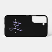 Coque Samsung Galaxy Élégant moderne Lavande Noire Script Monogramme (Verso Horizontal)
