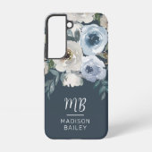 Coque Samsung Galaxy Élégant Monogramme d'aquarelle bleu floral marine (Verso)