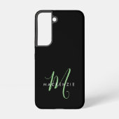 Coque Samsung Galaxy Élégant Monogramme moderne noir vert Script (Verso)