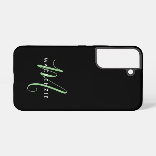 Coque Samsung Galaxy Élégant Monogramme moderne noir vert Script (Verso Horizontal)