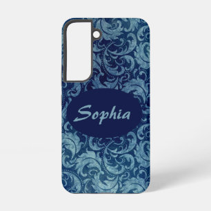 Coque Samsung Galaxy Elégant motif de Damas Vintage bleu