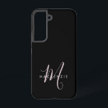 Coque Samsung Galaxy Élégant Noir Noir Blush Pink Script Monogramme<br><div class="desc">Élégant Noir Noir Blush Pink Script Monogramme Téléphone Boîtier. Un élégant monogramme Blush Pink combiné à une police blanche de san-serif propre donne un look contemporain.</div>