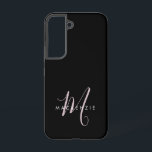 Coque Samsung Galaxy Élégant Noir Noir Blush Pink Script Monogramme<br><div class="desc">Élégant Noir Noir Blush Pink Script Monogramme Téléphone Boîtier. Un élégant monogramme Blush Pink combiné à une police blanche de san-serif propre donne un look contemporain.</div>