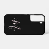 Coque Samsung Galaxy Élégant Noir Noir Blush Pink Script Monogramme (Verso Horizontal)