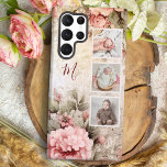 Coque Samsung Galaxy Elégant Rustique Vintage Roses, 3-Photos & Monogra<br><div class="desc">Design élégant et magnifique avec modèle carré vertical à trois photos sur un arrière - plan rustique subtilement en détresse de roses de chalet rose avec champ texte pour votre nom ou monogramme.</div>