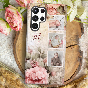 Coque Samsung Galaxy Elégant Rustique Vintage Roses, 3-Photos & Monogra