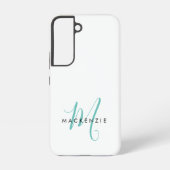 Coque Samsung Galaxy Élégant Turquoise de script blanc moderne Monogram (Verso)