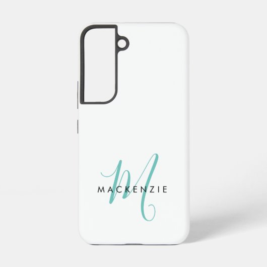 Coque Samsung Galaxy Élégant Turquoise de script blanc moderne Monogram (Verso)