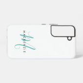 Coque Samsung Galaxy Élégant Turquoise de script blanc moderne Monogram (Verso Horizontal)