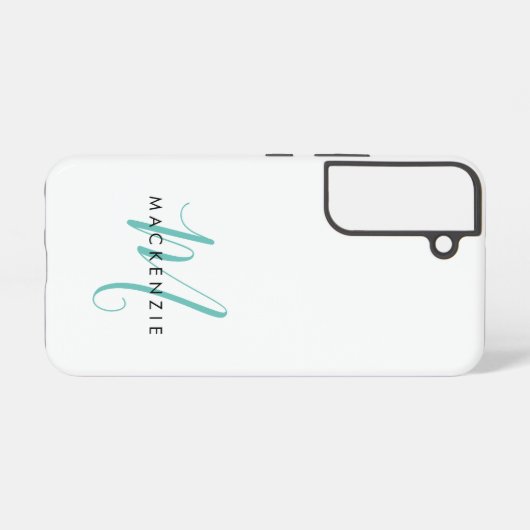 Coque Samsung Galaxy Élégant Turquoise de script blanc moderne Monogram (Verso Horizontal)