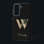 Coque Samsung Galaxy Élégante lettre d'or monogramme botanique W<br><div class="desc">Élégant boîtier de téléphone noir dispose d'un monogramme botanique en or au centre.</div>
