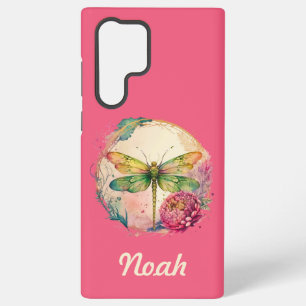 Coque Samsung Galaxy Élégante libellule florale avec nom personnalisé