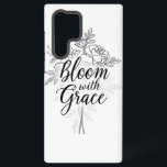 Coque Samsung Galaxy Élégante typographie de la ligne d'art<br><div class="desc">Faites preuve de croissance personnelle et d'élégance grâce à ce magnifique design "Bloom with Grace". Associant un art de ligne floral délicat à un script gracieux, cette oeuvre est un doux rappel de grandir à travers la vie avec calme et gentillesse. Son style minimaliste et sophistiqué en fait une pièce...</div>