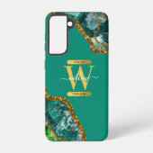 Coque Samsung Galaxy Emerald Green & Gold Agate Géode Monogramme (Verso)