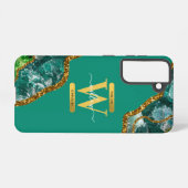 Coque Samsung Galaxy Emerald Green & Gold Agate Géode Monogramme (Verso Horizontal)