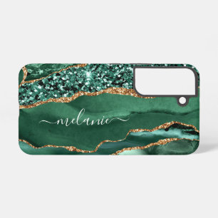 Coque Samsung Galaxy Emerald Green Parties scintillant en or marbre per