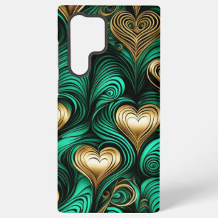Coque Samsung Galaxy Émeraude motif répétitive d'or Coeurs et Flûtes