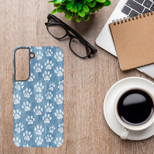 Coque Samsung Galaxy Empreintes de pattes blancs en bleu - Rustique Ama