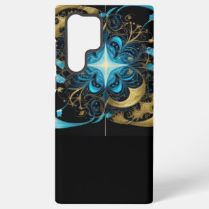 Coque Samsung Galaxy Étoile Brillante Fleur Bleue Or