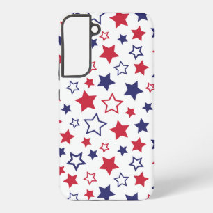 Coque Samsung Galaxy Étoiles rouges et bleues, 4 juillet, fond blanc