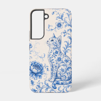 Coque Samsung Galaxy Étui de téléphone Fleur de Chat en Porcelaine Bleu