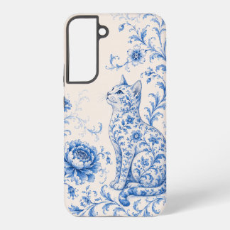 Coque Samsung Galaxy Étui de téléphone Fleur de Chat en Porcelaine Bleu