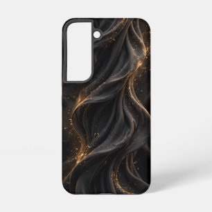 Coque Samsung Galaxy Étui en soie noire et poussière d'or - Satin noir