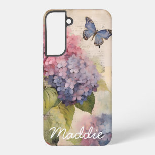 Coque Samsung Galaxy Étui Personnalisé Vintage Hydrangea et Papillon Bl