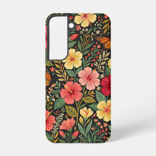 Coque Samsung Galaxy Étui Samsung Boho Abstrait Hibiscus Papillons