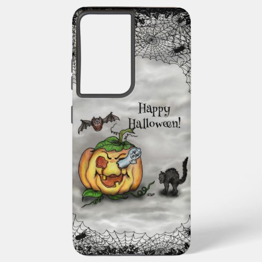 Coque Samsung Galaxy Fantôme, Chat, Chat et Citrouille, Bonne Halloween (Verso)