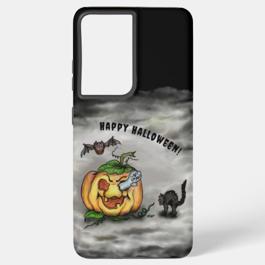 Coque Samsung Galaxy Fantôme, Chat, Chat et Citrouille, Bonne Halloween (Verso)