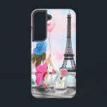 Coque Samsung Galaxy Femme À Paris Tour Eiffel<br><div class="desc">Jolie Femme et Balloon rose - I Love Paris - Tour Eiffel Dessin romantique - Choisissez / Ajoutez votre texte unique / Police / Couleur - Faites votre cadeau spécial - Redimensionnez et déplacez ou ajoutez des éléments - Image / texte avec outil de personnalisation ! - Dessin et design...</div>