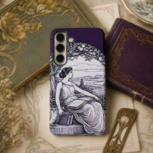 Coque Samsung Galaxy Femme Art Nouveau lisant sous un arbre d'époque
