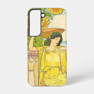 Coque Samsung Galaxy Femme au Tournesol Art Nouveau Illustration Vintag
