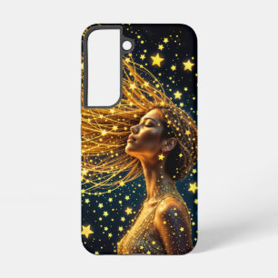 Coque Samsung Galaxy Femme cosmique aux cheveux dorés étoilés brillants
