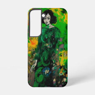 Coque Samsung Galaxy femme dans un champ coloré