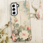 Coque Samsung Galaxy Ferme Cottage Rustique Floral sur le côté de la gr<br><div class="desc">Très joli design floral avec des sprays d'angle de roses blanches et roses d'aquarelle et de fleurs sauvages sur la ferme rustique patiné côté grange.</div>