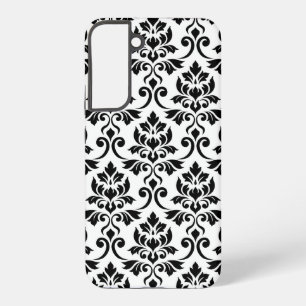 Coque Samsung Galaxy Feuille de Damas grand motif noir sur blanc