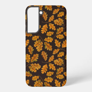Coque Samsung Galaxy Feuilles de chêne automnales sur fond brun foncé