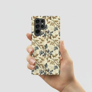 Coque Samsung Galaxy Feuilles de chêne vintage Bleu et or élégant