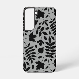 Coque Samsung Galaxy Feuilles mortes grand motif noir sur gris