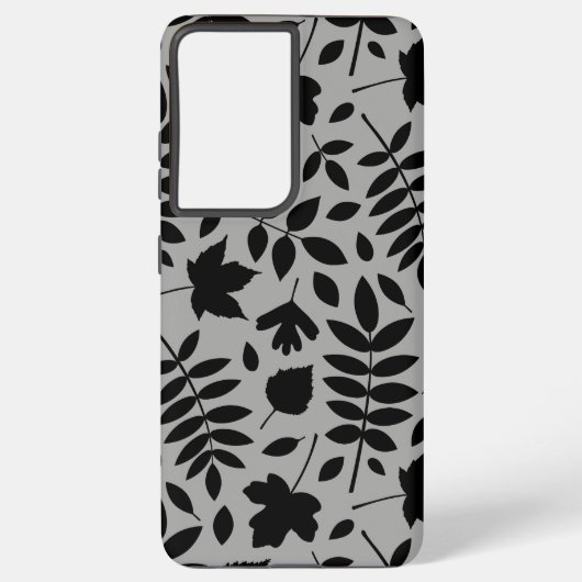 Coque Samsung Galaxy Feuilles tombés Lg Motif noir sur gris (Verso)