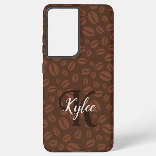 Coque Samsung Galaxy Fèves de café Brown Imprimer Monogramme Nom Téléph (Verso)