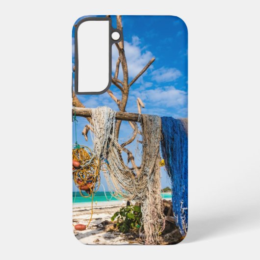 Coque Samsung Galaxy Filets de pêche séchant sur la plage (Verso)